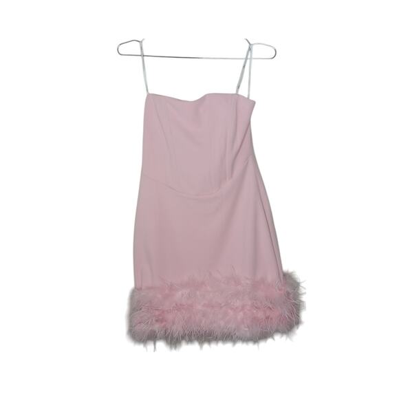 New without tags Lulus Light Pink Strapless Bustier Feather Mini Dress SZ L - Picture 3 of 13